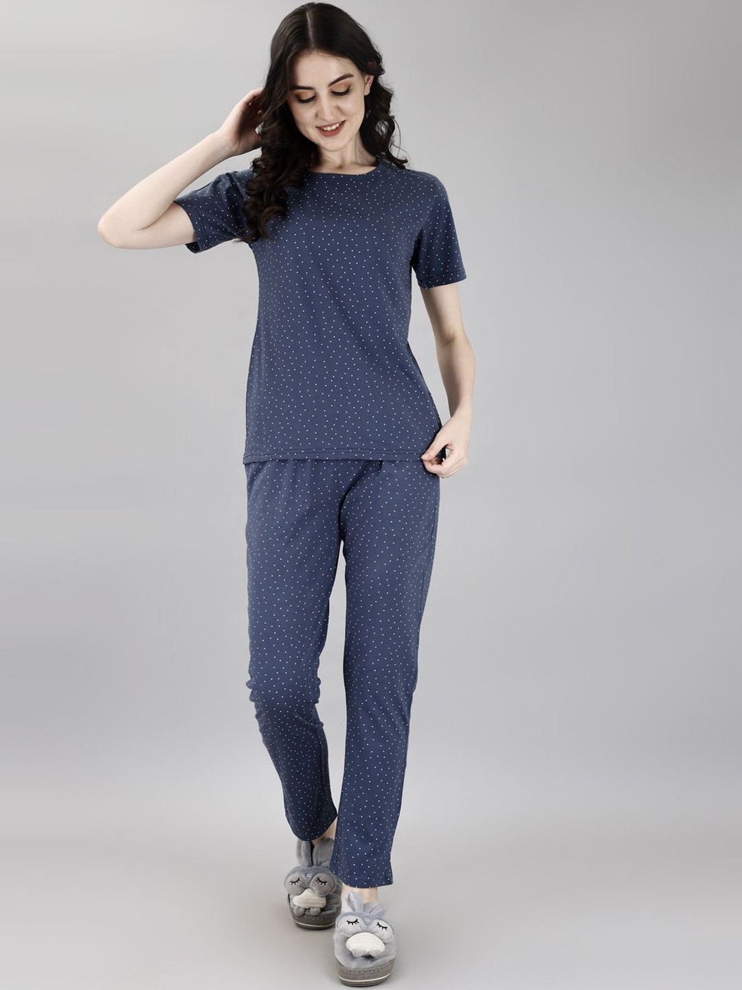

Smarty Pants Women Polka Dot Cotton Night suit, Blue