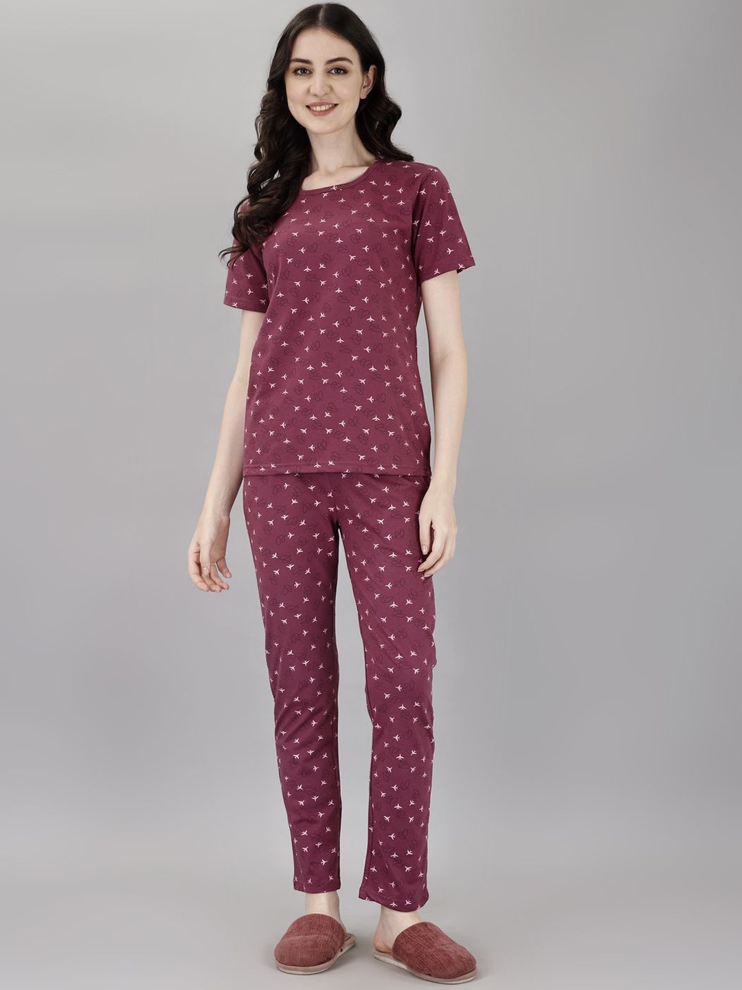 

Smarty Pants Women Printed Night suit, Burgundy