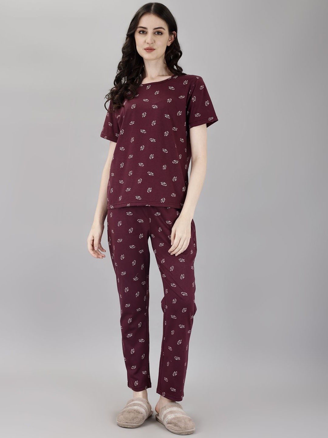 

Smarty Pants Women Printed Cotton Night suit, Burgundy
