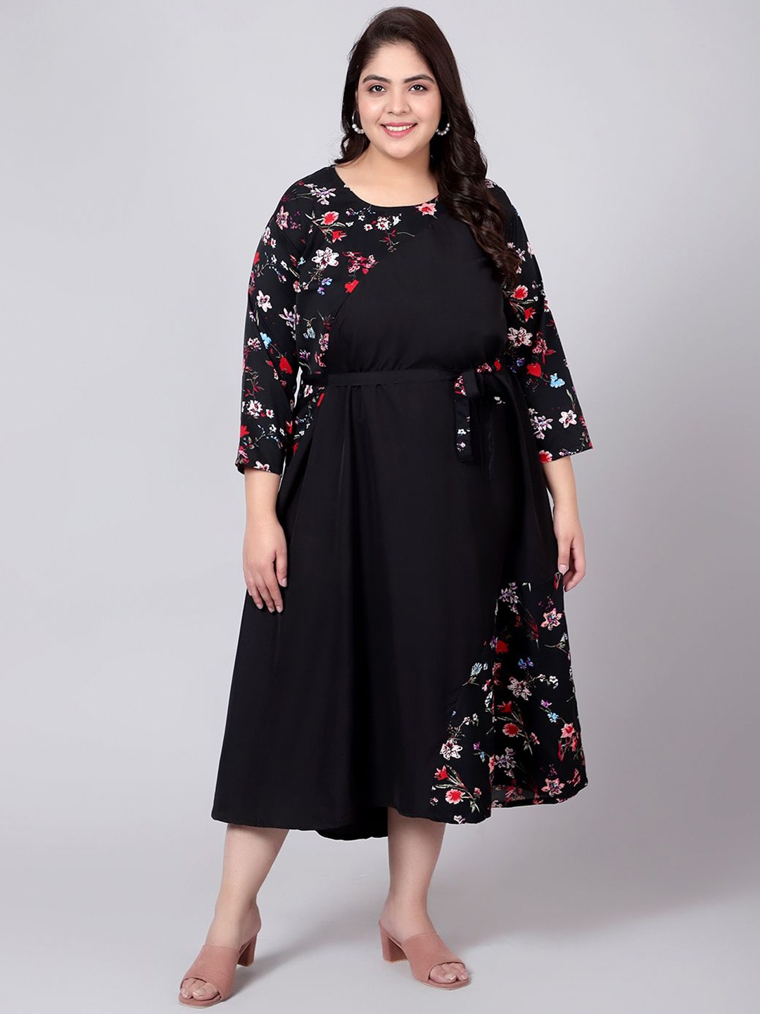 

Indietoga Women Plus Size Floral Printed Maxi Dress, Black