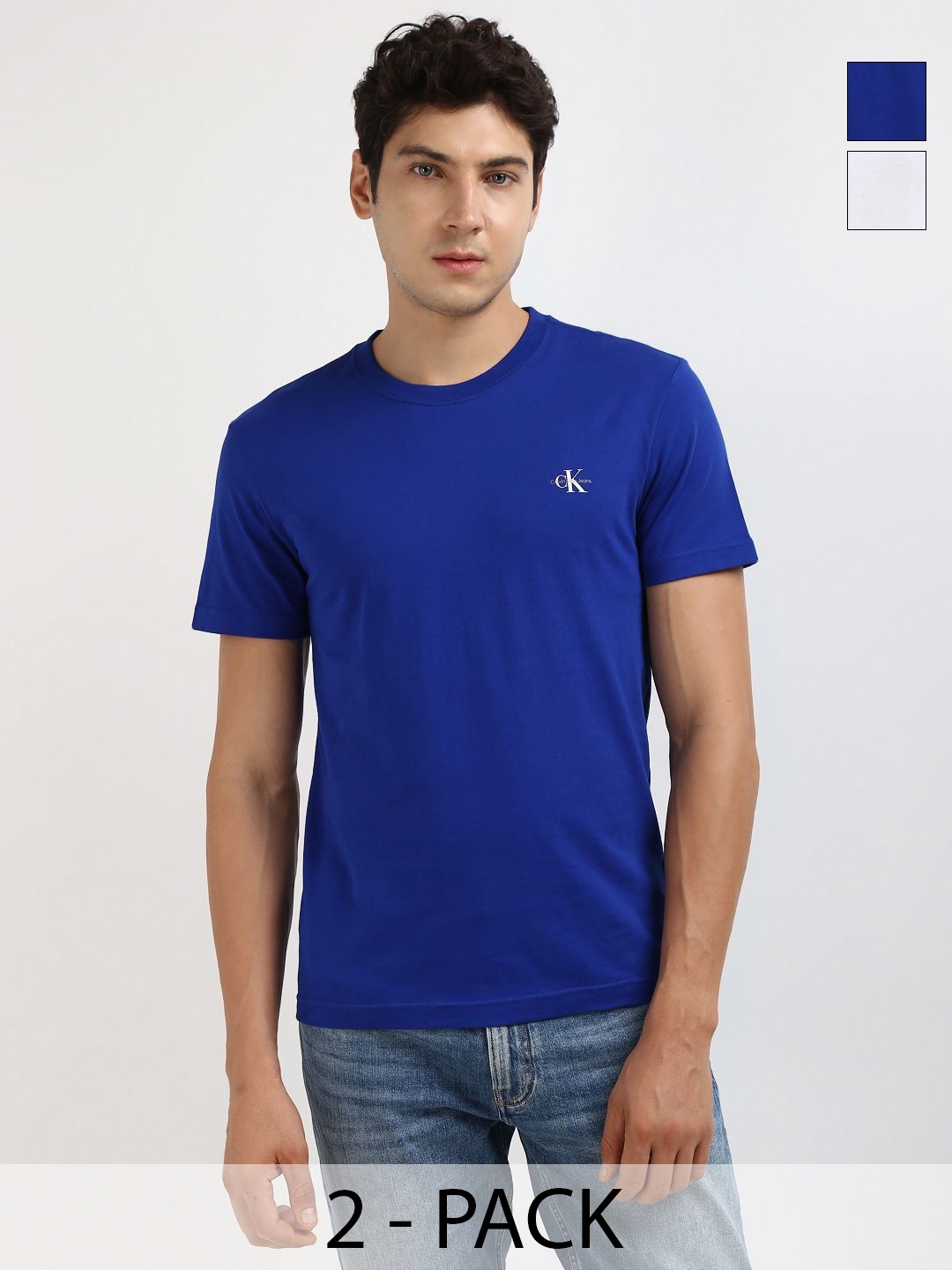 

Calvin Klein Jeans Men Pack Of 2 Solid Round Neck Cotton T-shirt, Blue
