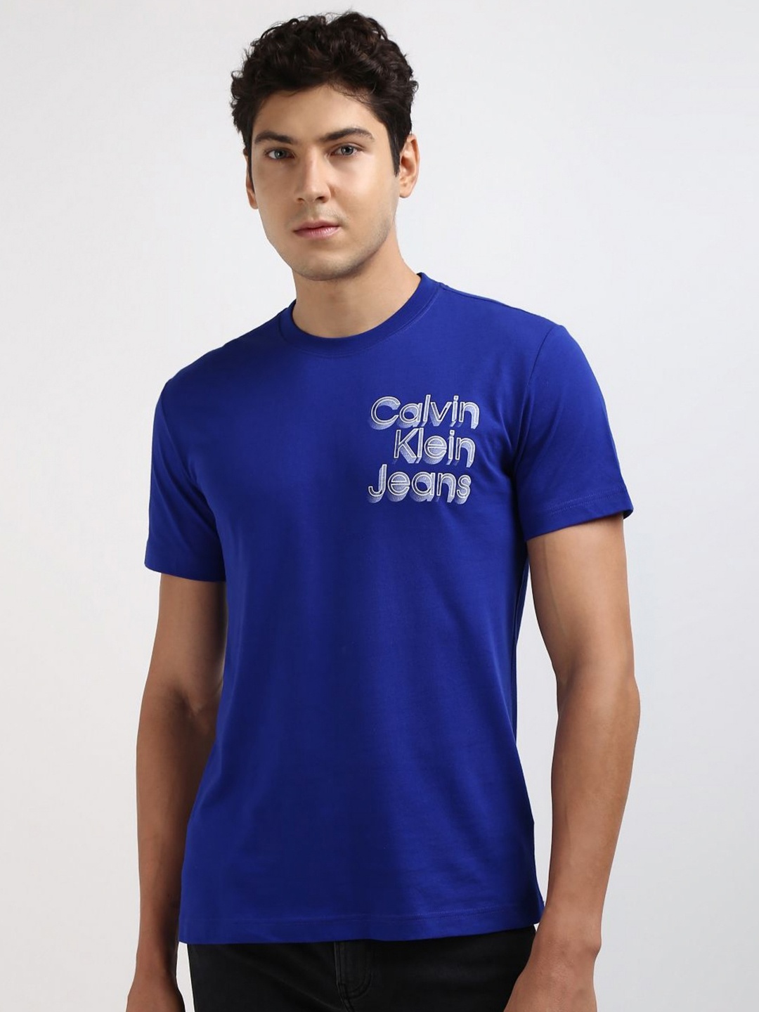 Calvin Klein Jeans Men Solid Round Neck Cotton T-shirt, Blue