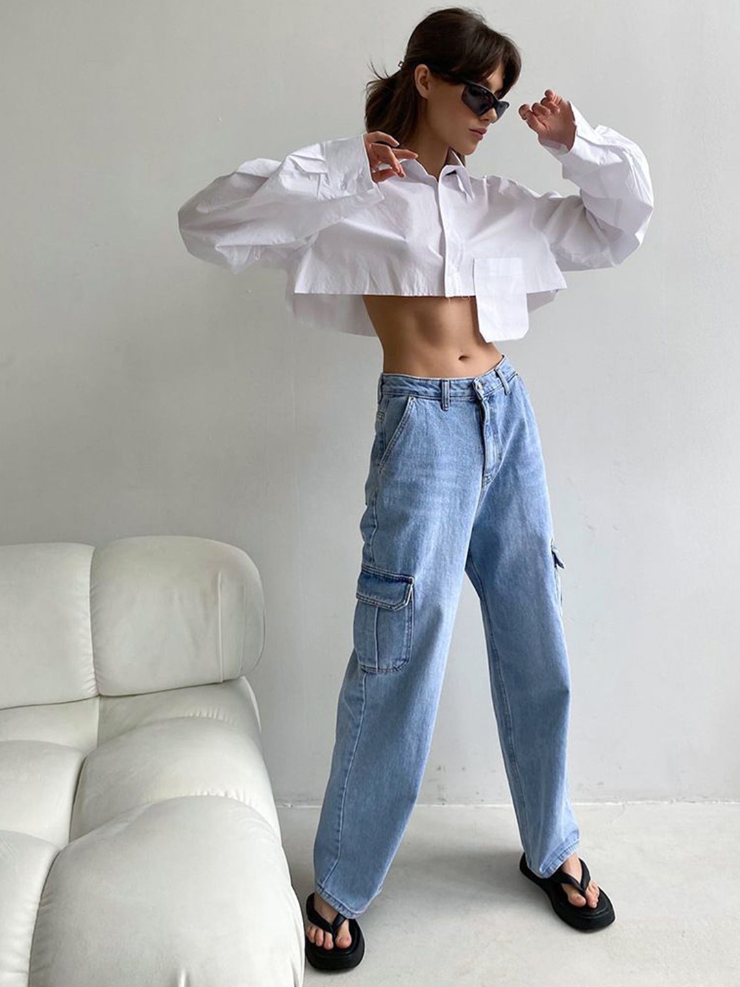 

MIAKEE Women Boxy Opaque Casual Crop Shirt, White
