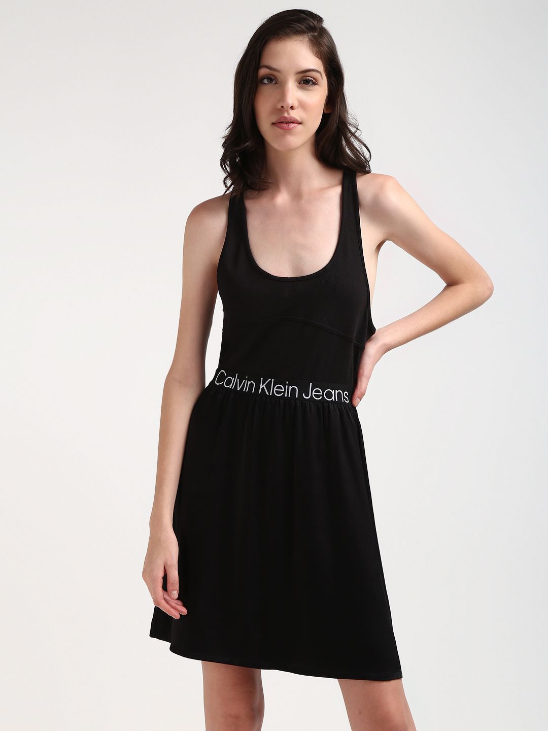 

Calvin Klein Jeans Women Round Neck Sleeveless Fit & Flare Dress, Black