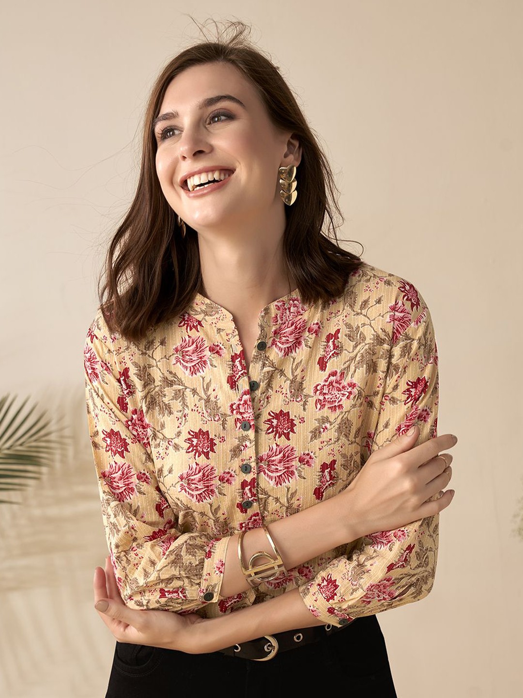 

Anouk Floral Printed Kantha Work Pure Cotton Kantha Work Kurti, Peach