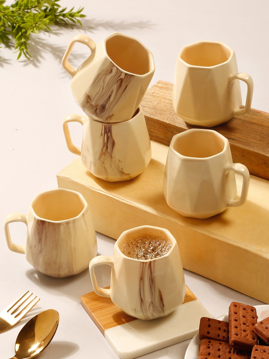 

Arrabi Cream & Brown 6 Pieces Printed Ceramic Glossy Cups 150ml Each