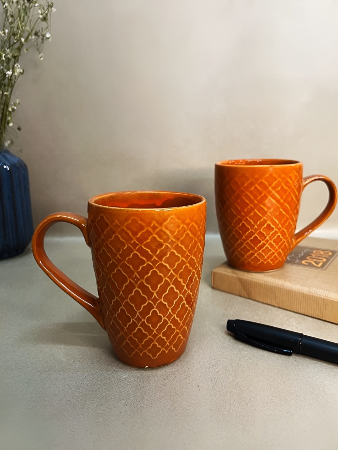 

The Artisan Emporium Red & Yellow 2 Pieces Printed Glossy Ceramic Mugs 350 ml Each