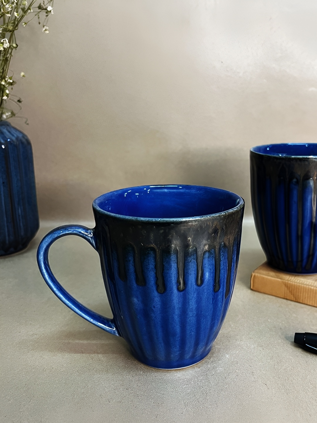 

The Artisan Emporium Blue & Grey 2 Pieces Printed Glossy Ceramic Mugs 350 ml Each