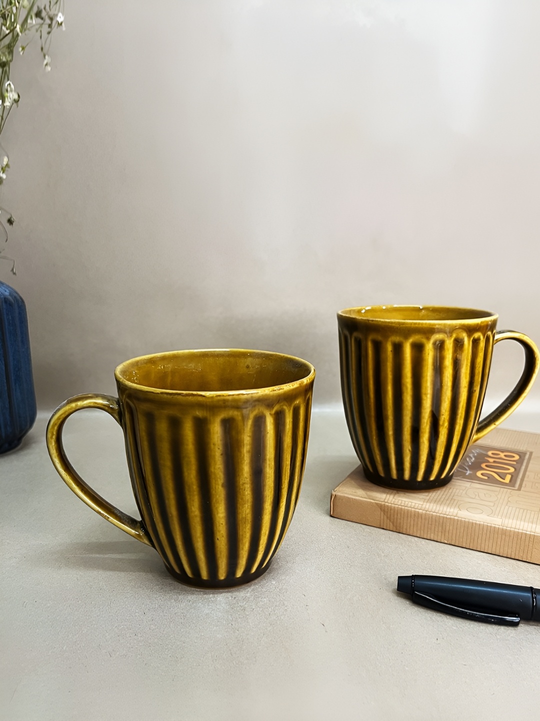 

The Artisan Emporium Yellow & Black 2 Pieces Textured Glossy Ceramic Mugs 350 ml Each