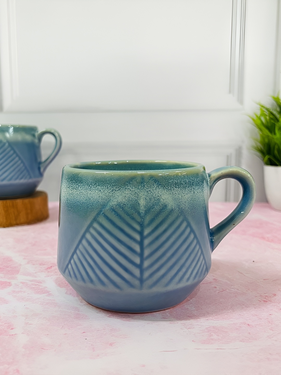 

The Artisan Emporium Blue & Green 2 Pieces Textured Glossy Ceramic Mugs 330 ml Each