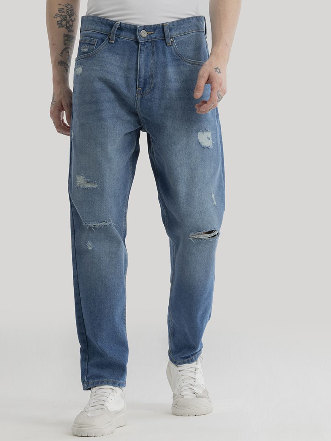 

Snitch Men Comfort Relaxed Fit Mildly Distressed Light Fade Stretchable Jeans, Blue