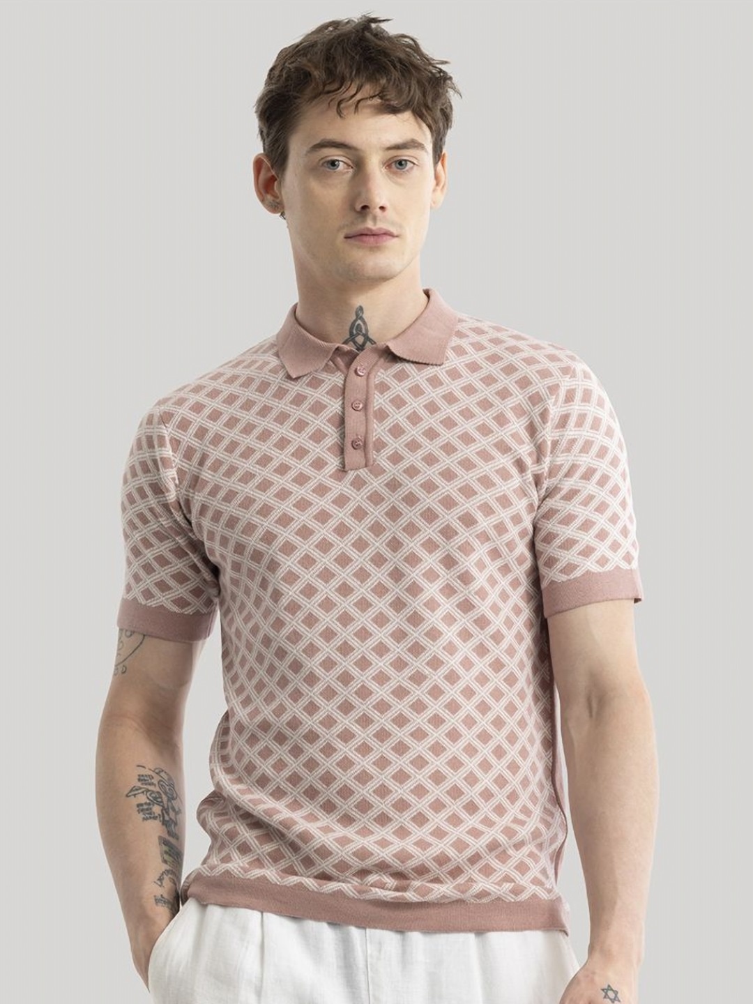 

Snitch Men Printed Slim Fit T-shirt, Pink