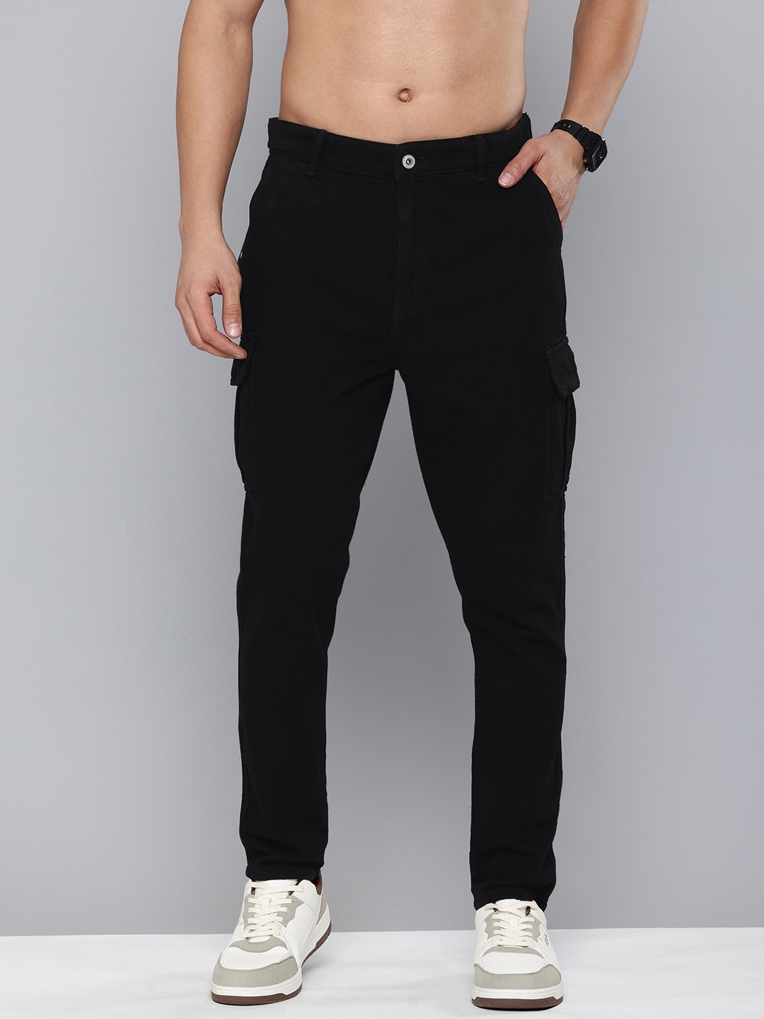 

R.Code by The Roadster Life Co. Men Tapered Fit Cargos, Black