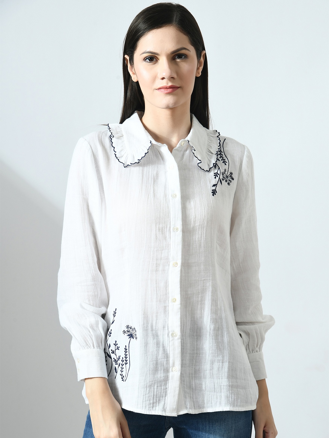 

Sini Lifestyle Women Embroidered Casual Shirt, White