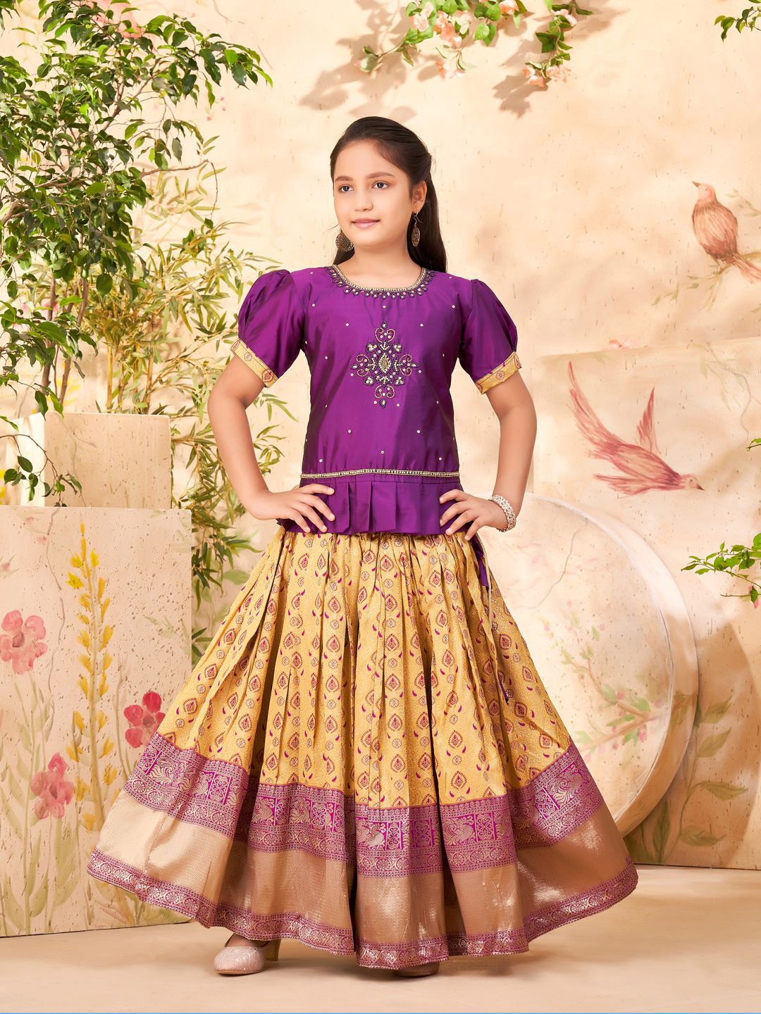 

Aarika Girls Embroidered Ready to Wear Lehenga Choli, Purple