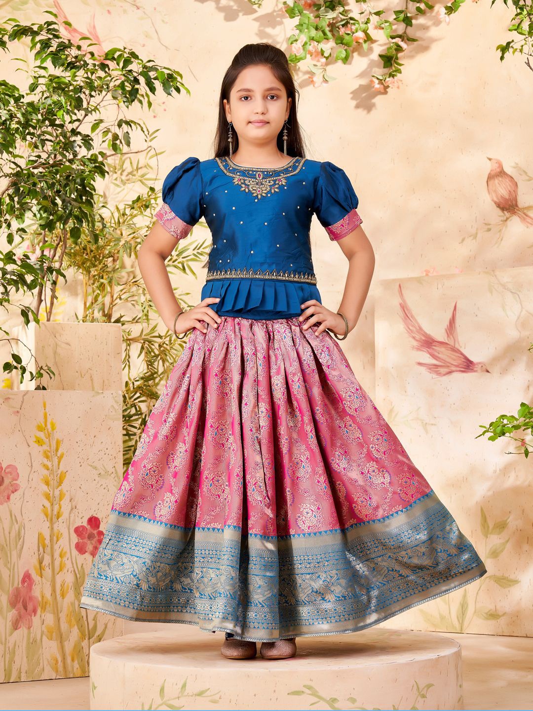 

Aarika Girls Embellished Sequinned Ready to Wear Lehenga Choli, Turquoise blue