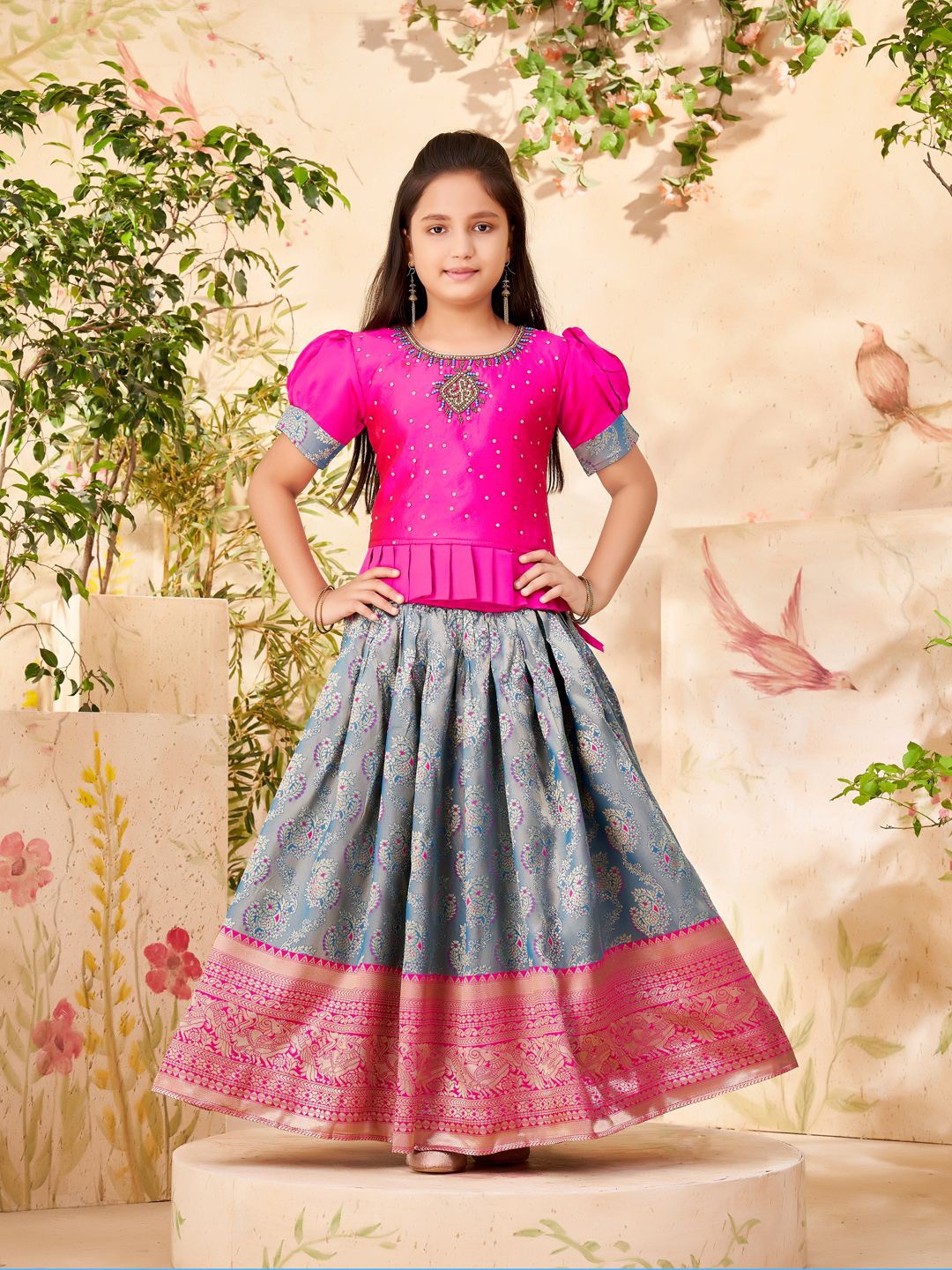 

Aarika Girls Embroidered Ready to Wear Lehenga Choli, Pink