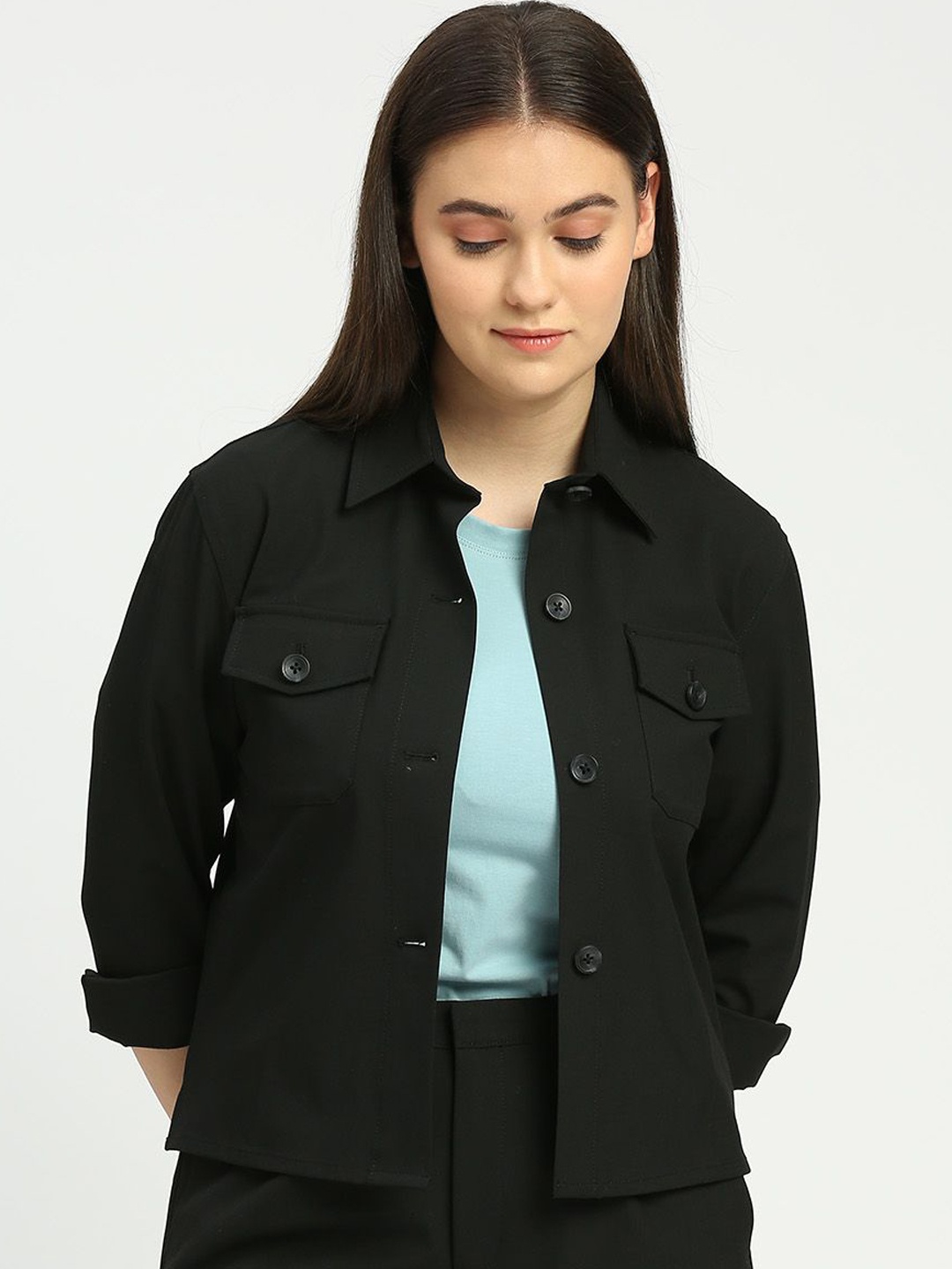 

ONEMILE Women Patchwork Crop Outdoor Denim Jacket, Black