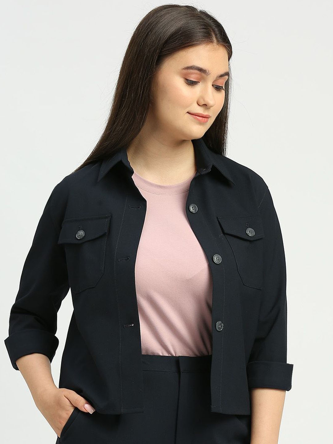

ONEMILE Women Crop Outdoor Denim Jacket, Navy blue