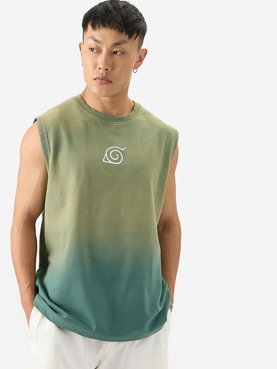 

The Souled Store Ombre Sleeveless Cotton Innerwear Vests, Green