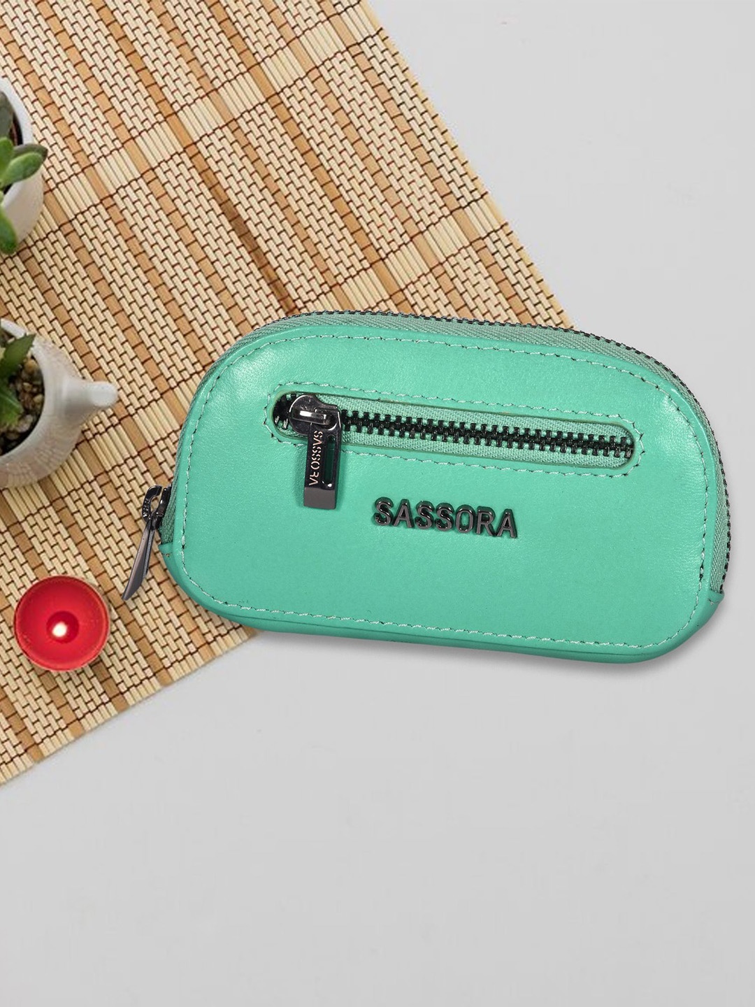 

Sassora Pouch Leather Car Key Case Pouch, Sea green