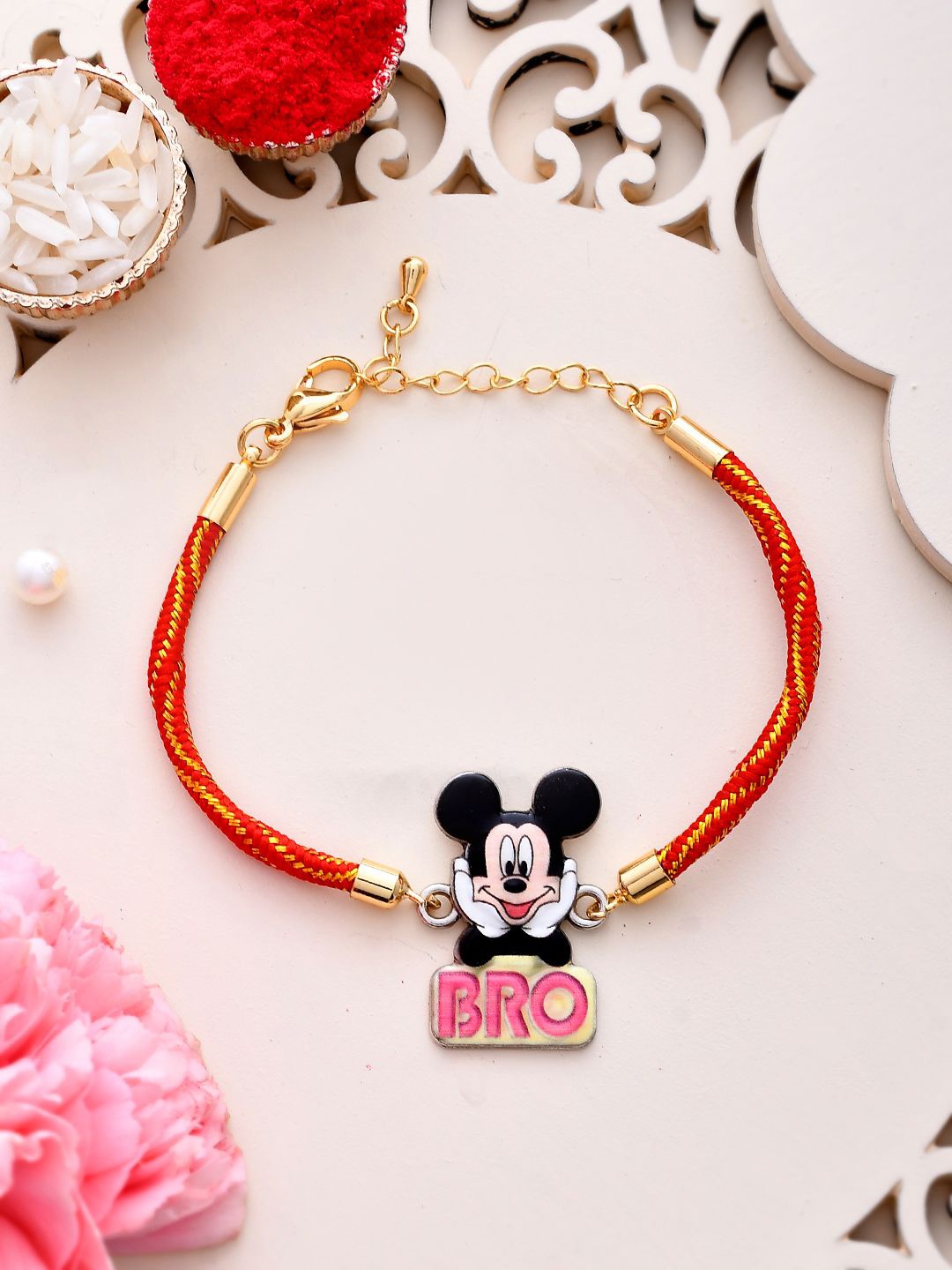 

Aapno Rajasthan Kids Mickey Mouse Wraparound Rakhi With Roli Chawal & Greeting Card, Red