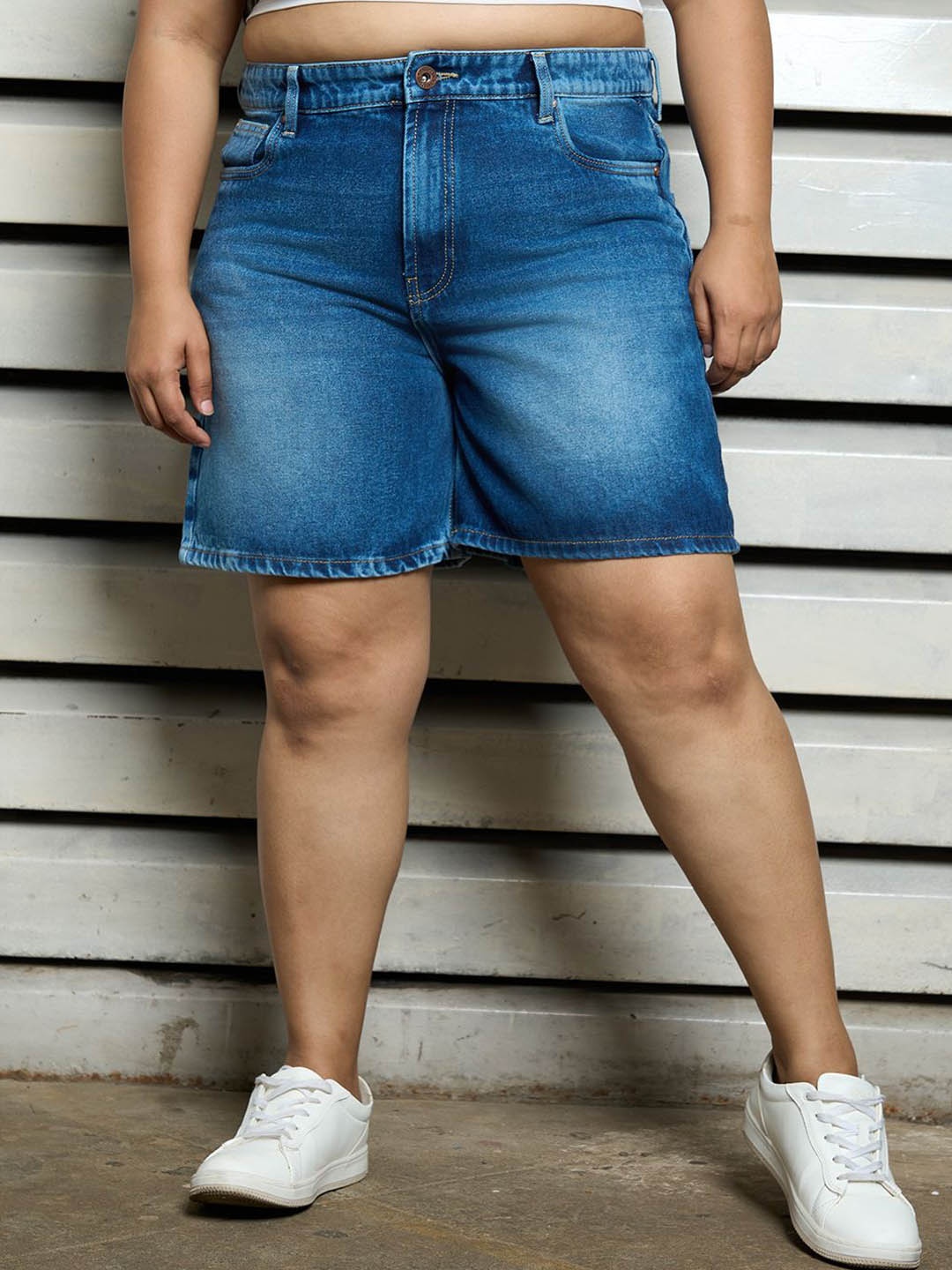 

Freeform by High Star Plus Size Women High-Rise boyfriend Shorts, Blue