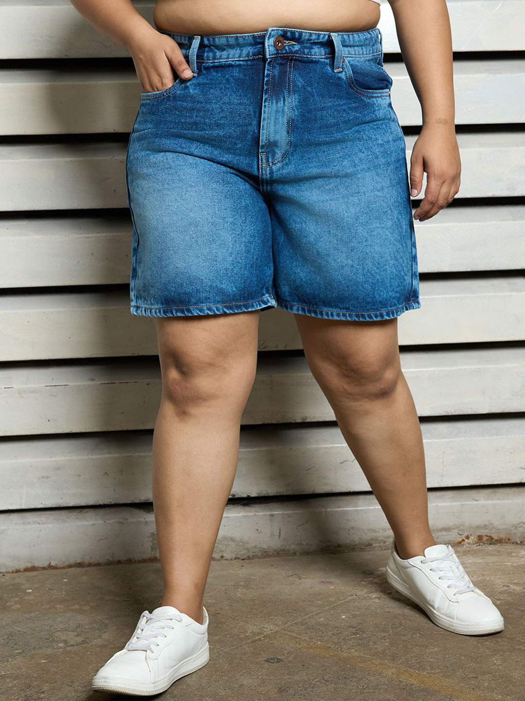 

Freeform by High Star Plus Size Women High-Rise boyfriend Shorts, Blue
