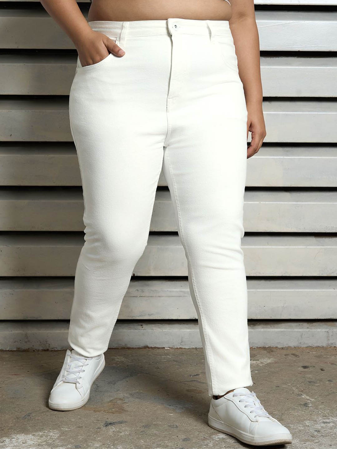 

Freeform by High Star Plus Size Women Skinny Fit High-Rise Stretchable Jeans, White