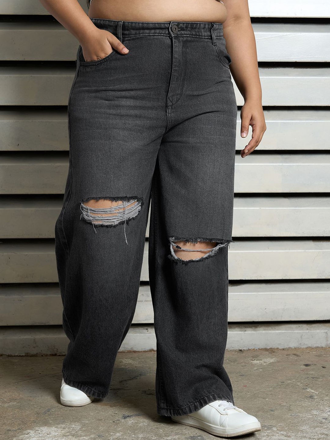 

Freeform by High Star Plus Size Women High-Rise Light Fade Jeans, Black