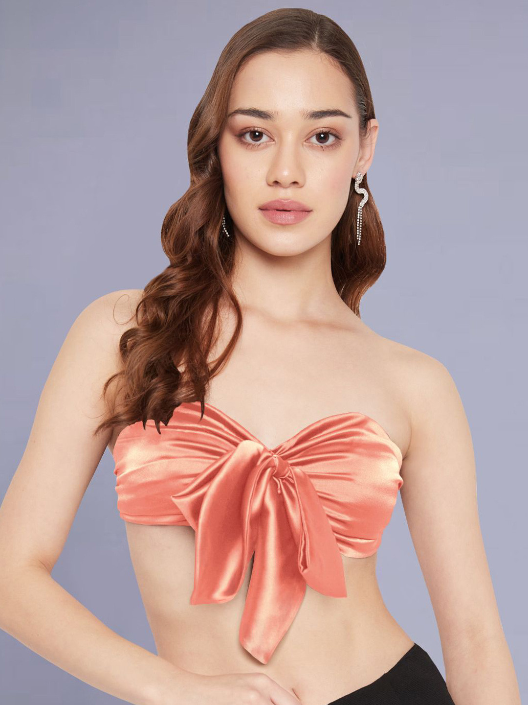 

Martini Satin Tube Crop Top, Peach