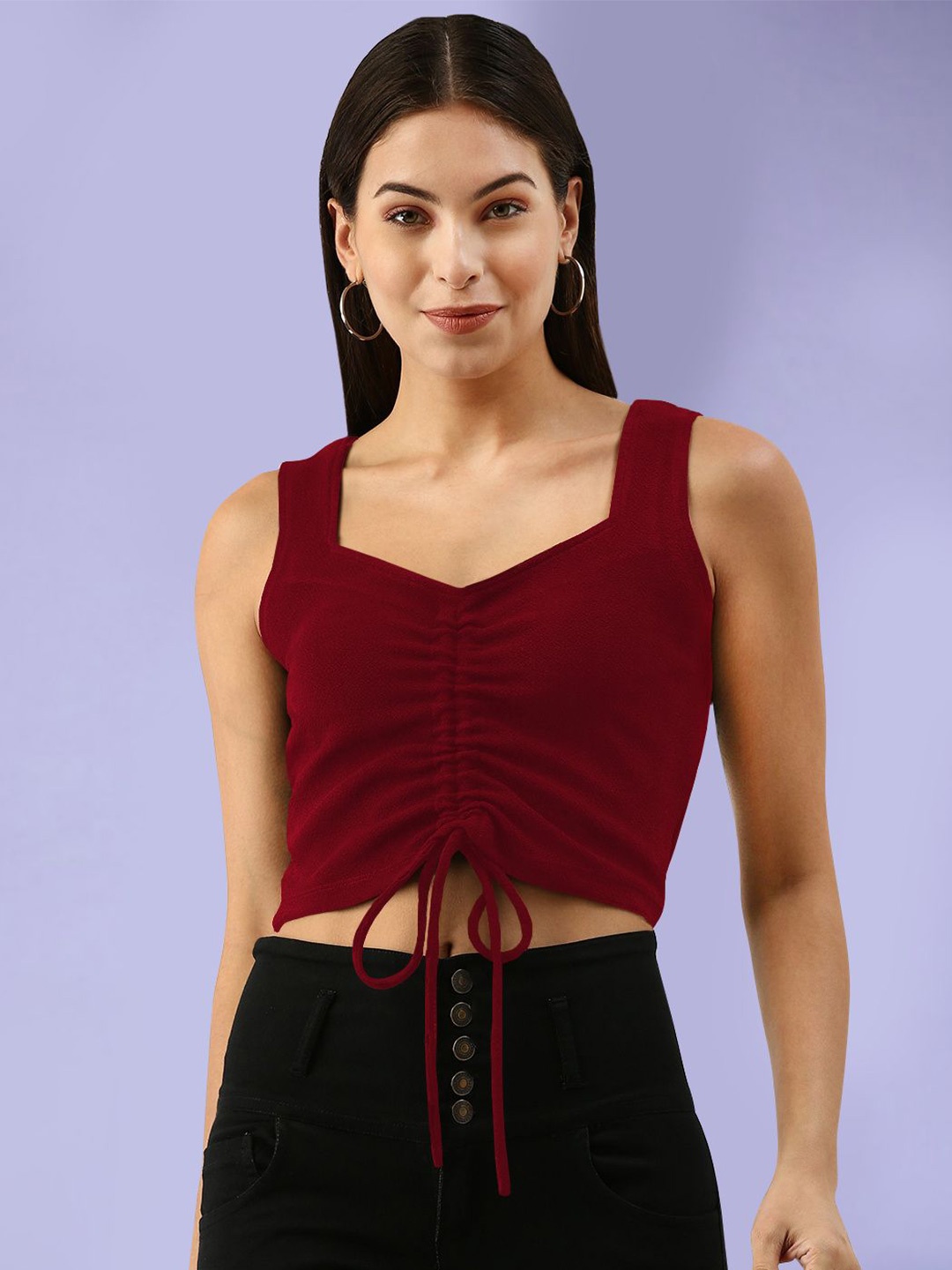 

Martini Sweetheart Neck Sleeveless Crop Top, Red