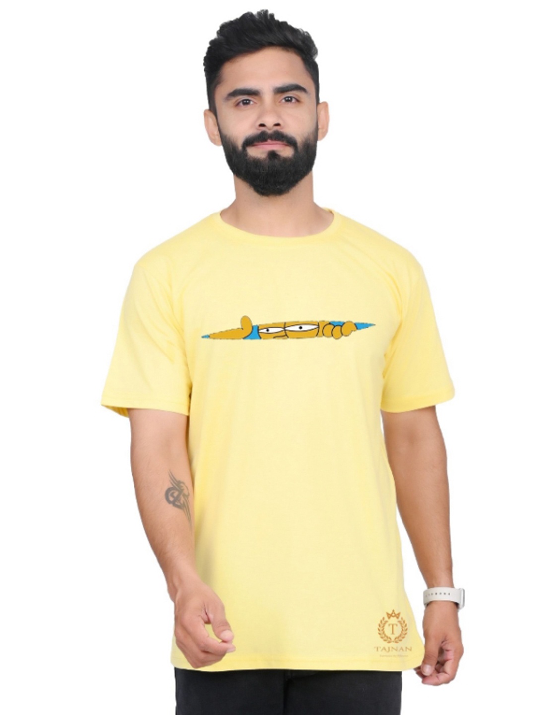 

TAJNAN Men Typography Printed Pockets T-shirt, Yellow