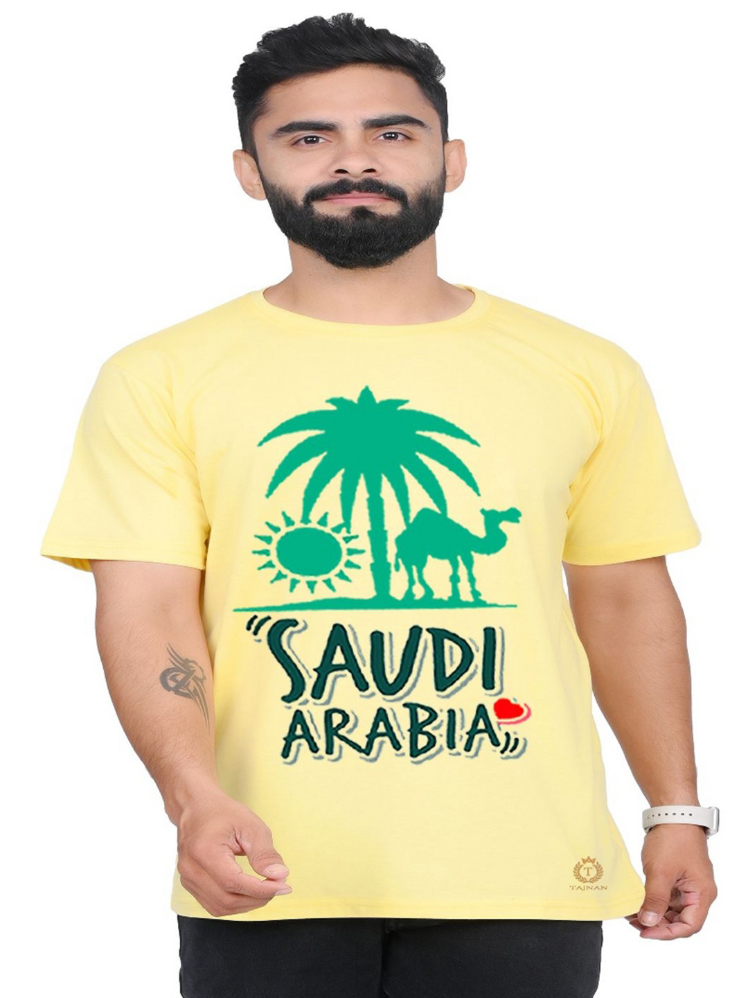 

TAJNAN Men Typography Printed Pockets T-shirt, Yellow
