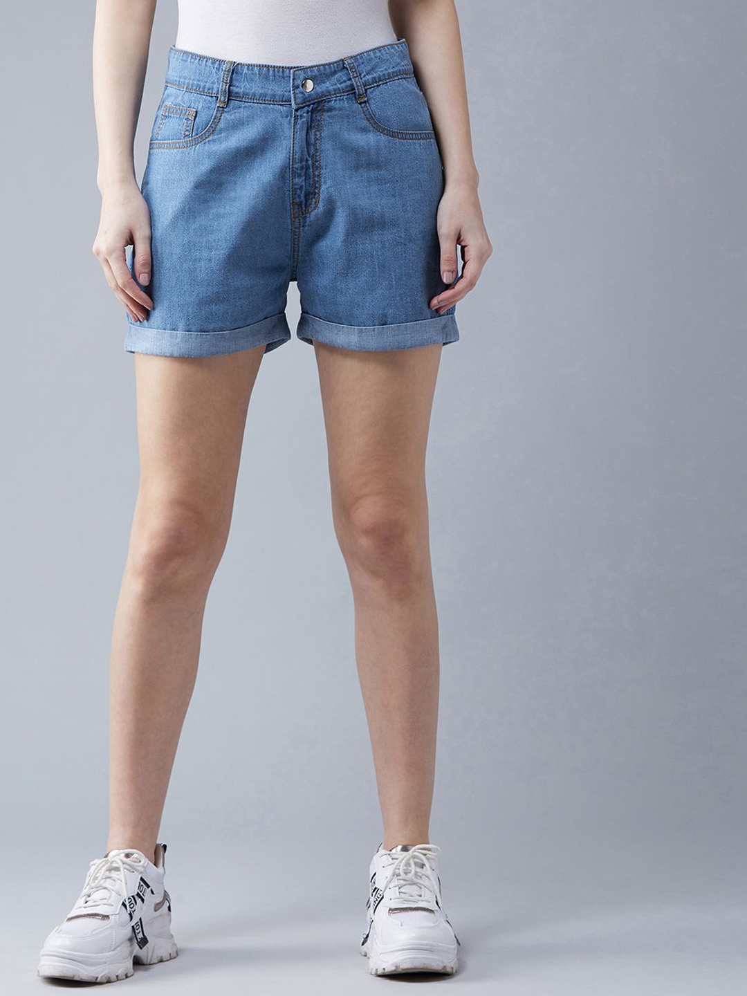 

DOLCE CRUDO Relaxed Fit Clean Look Mid Rise Denim Shorts, Blue