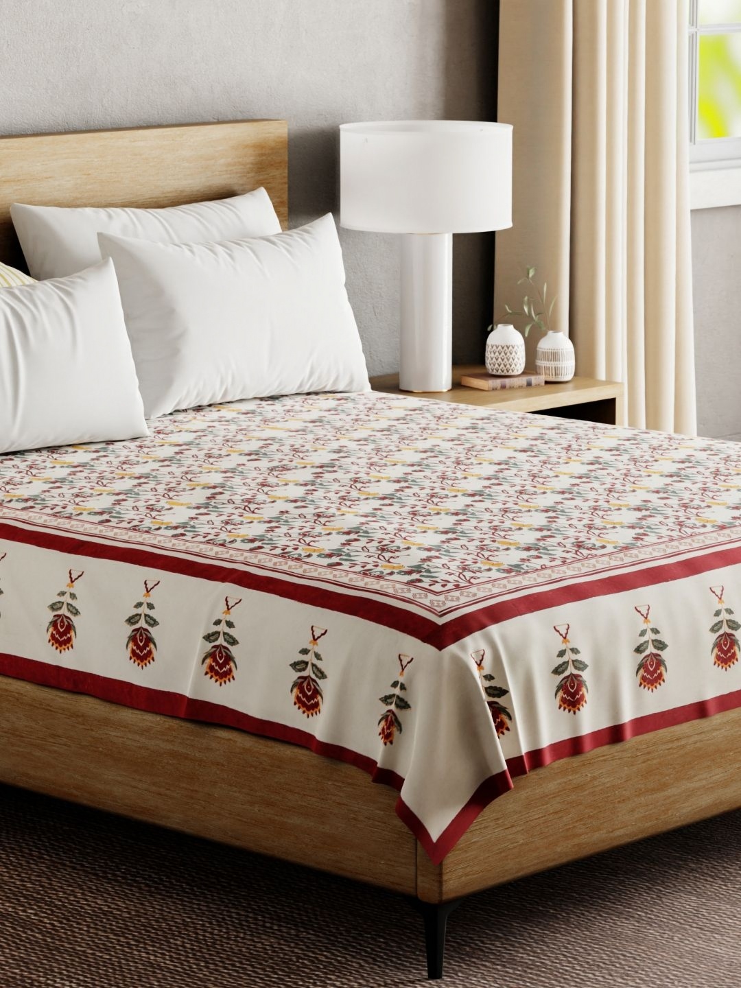

Eyaas Maroon & White Floral Printed Pure Cotton Bed Covers