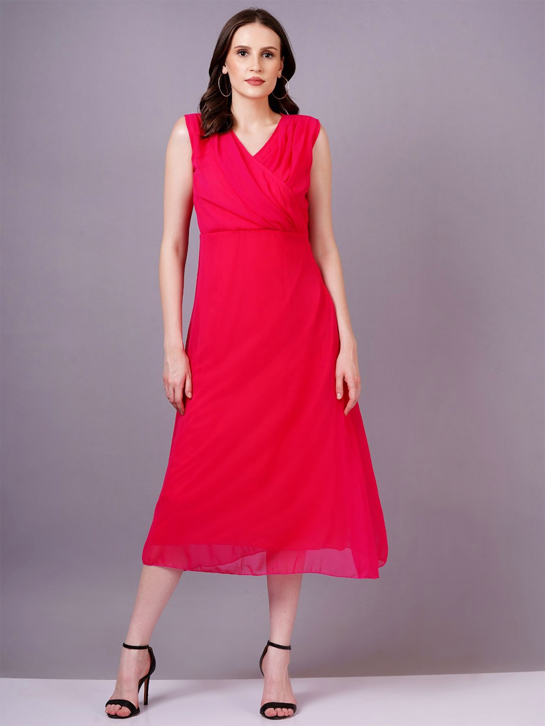 

KALINI Women Fit & Flare Midi Dress, Red