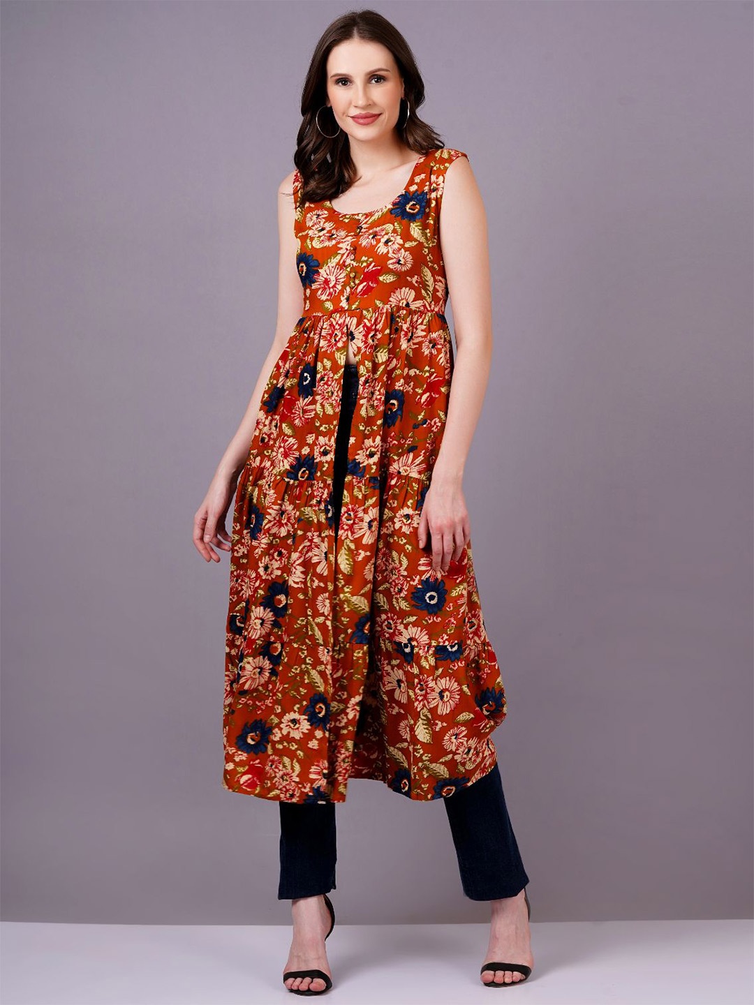 

KALINI Floral Print Fit & Flare Midi Kurta, Multi
