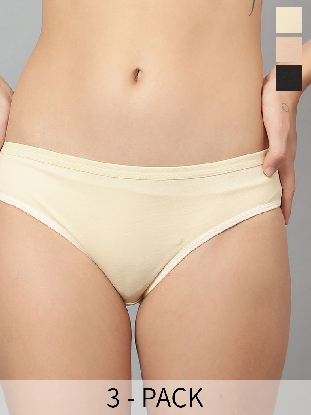 

JJAAGG Women T 3 Pcs Mid-Rise Basic Briefs- JAG-W-223-24, Black