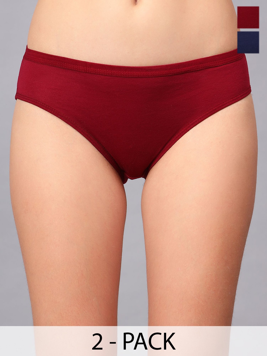 

JJAAGG T Women 2 Pcs Mid-Rise Basic Briefs- JAG-W-211-24, Maroon