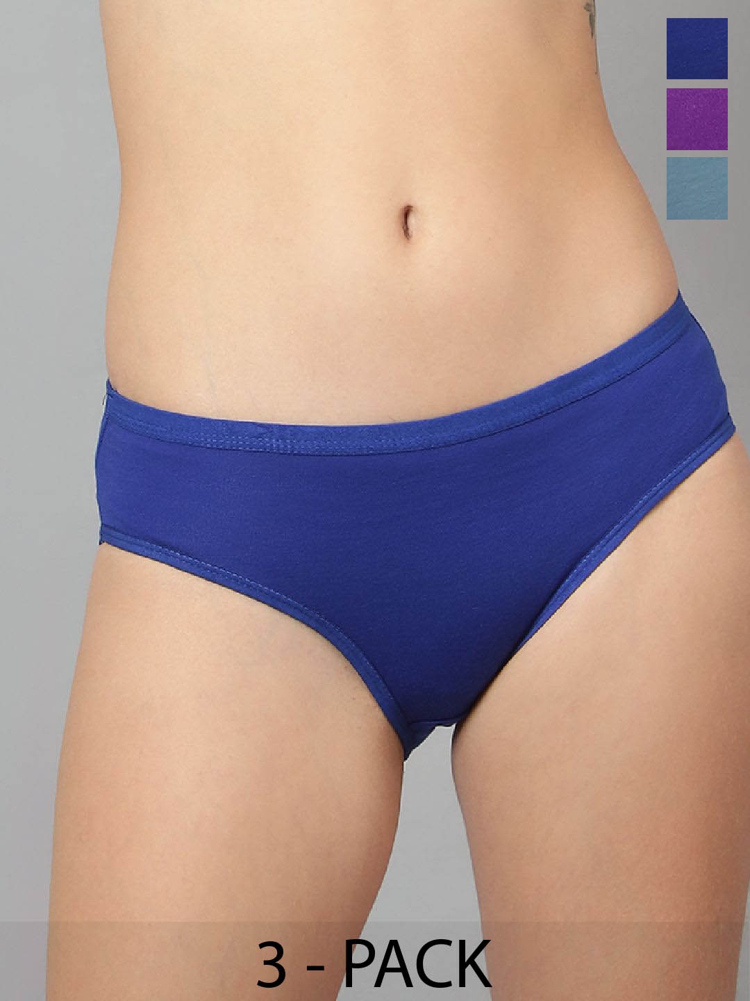 

JJAAGG T Women 3 Pcs Mid Rise Basic Briefs JAG-W-224-24, Blue