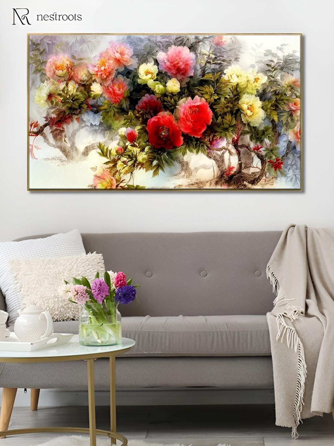 

nestroots Red & Green Floral Bouquet Canvas Framed Painting Wall Art