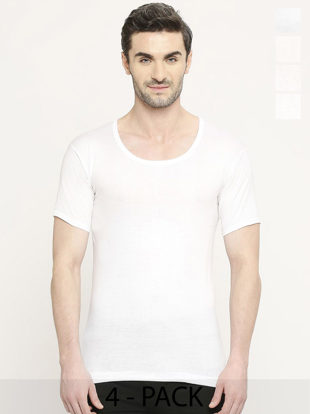 

VIP Men 4 Pcs Cotton Innerwear Vests VP-MI-VS-CLSRS-10P-75-PO4, White