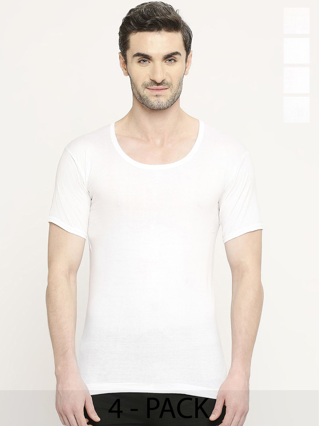 

VIP Men 4-Pcs Cotton Innerwear Vests VP-MI-VS-CLSRS-10P-80-PO4, White