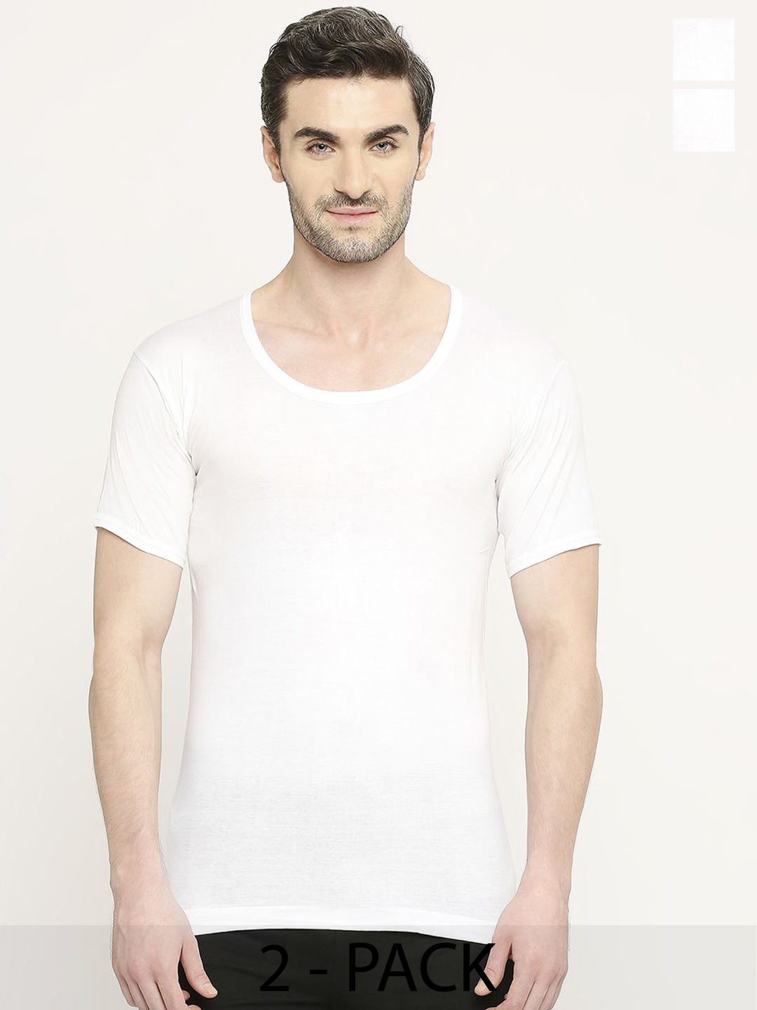 

VIP Men 2-Pcs Cotton Innerwear Vests VP-MI-VS-CLSRS-10P-80-PO2, White