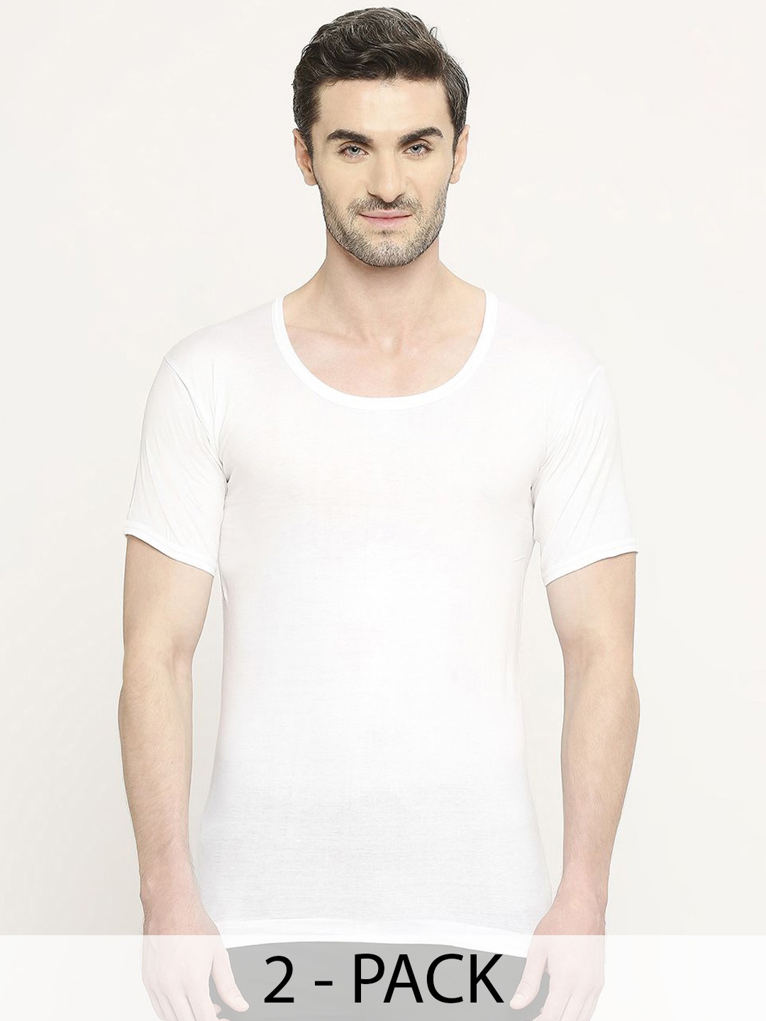 

VIP Men 2 Pcs Cotton Innerwear Vests - VP-MI-VS-CLSRS-10P-75-PO2, White