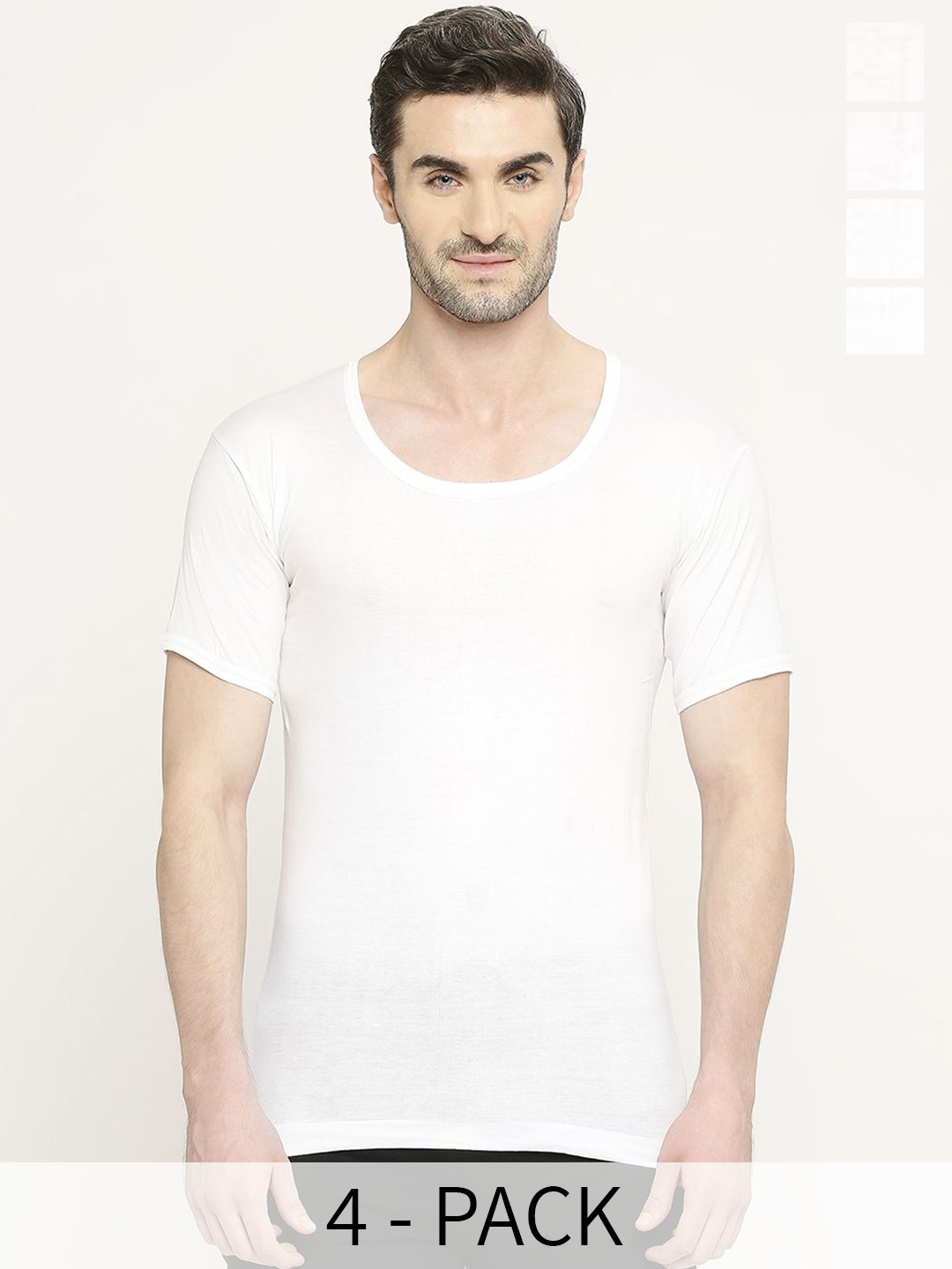 

VIP Men 4 Pcs Cotton Innerwear Vest VP-MI-VS-CLSRS-10P-110-PO4, White