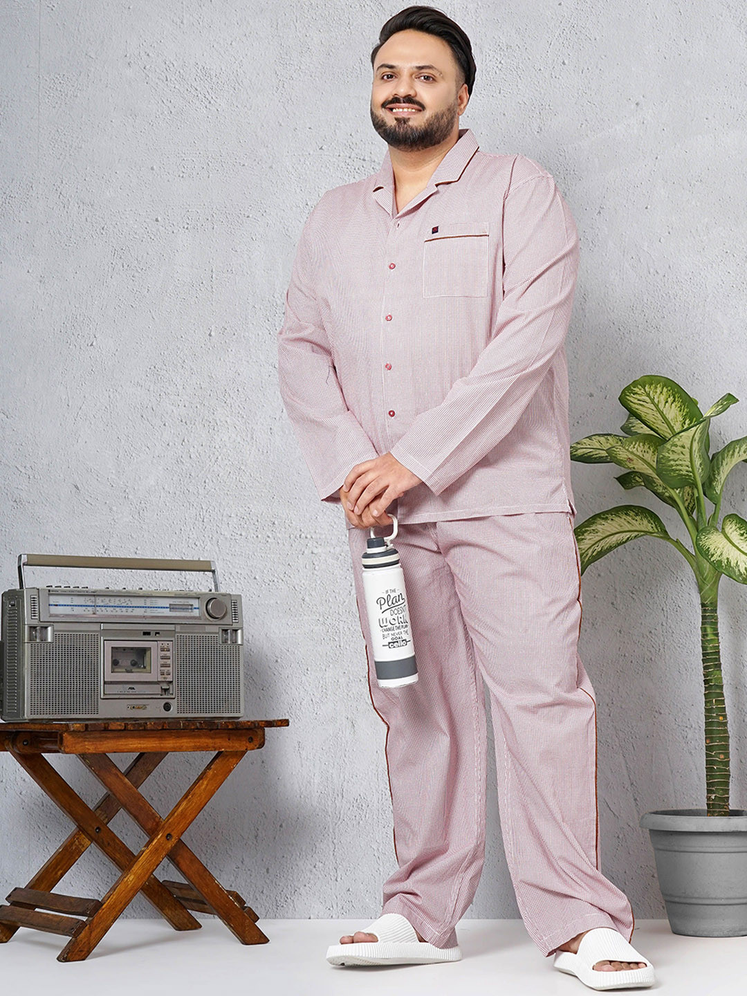 

Hardsoda by The Indian Garage Co Plus Size Printed Cuban Collar Shirt & Trouser, White