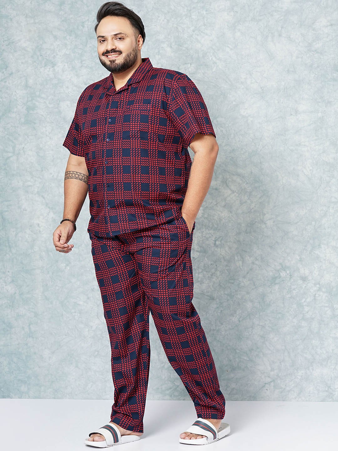 

HARDSODA Plus Size Checked Shirt With Pyjamas, Red
