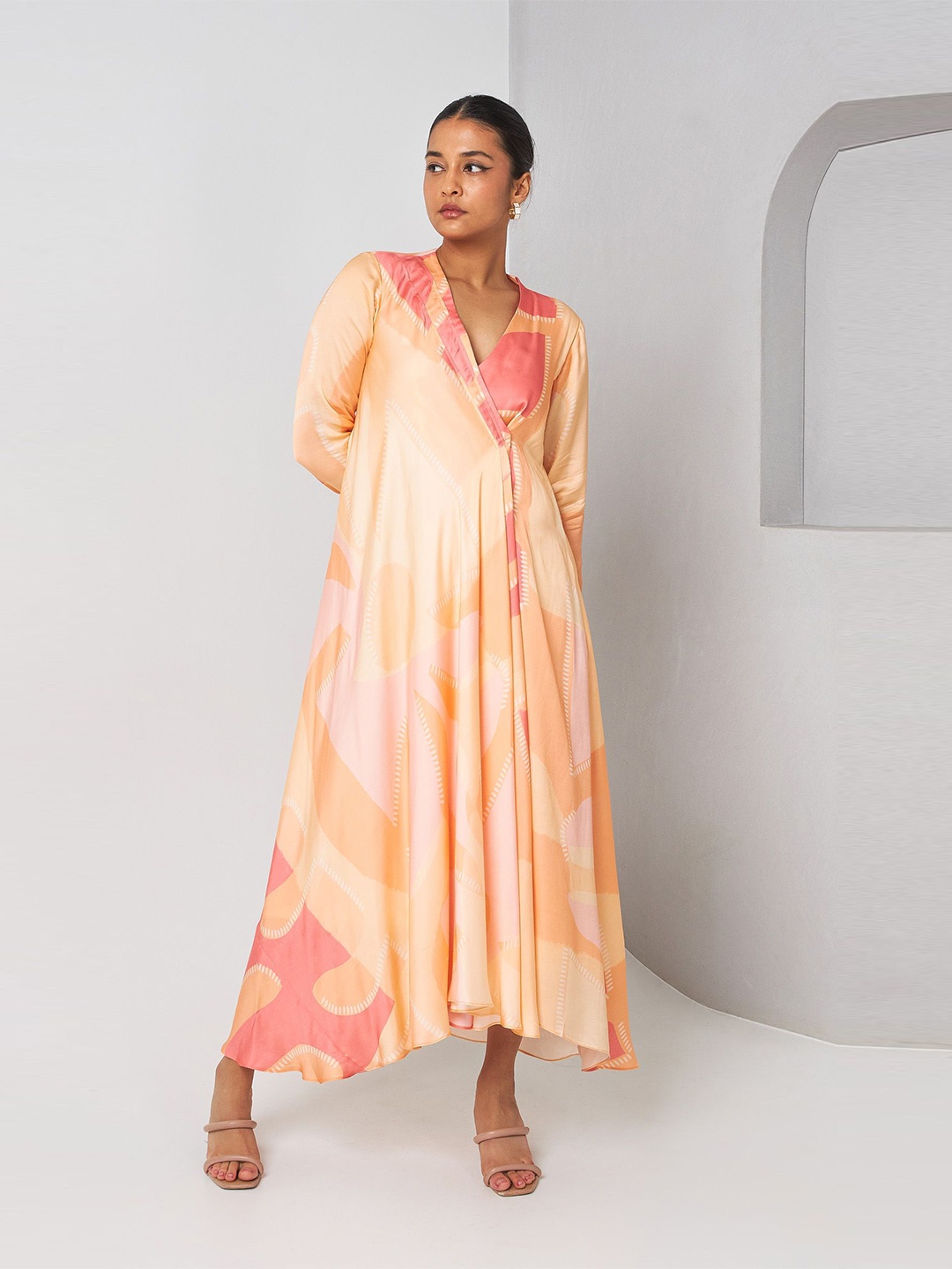 

Vedika M Print Satin A-Line Abstract Maxi Dress, Peach